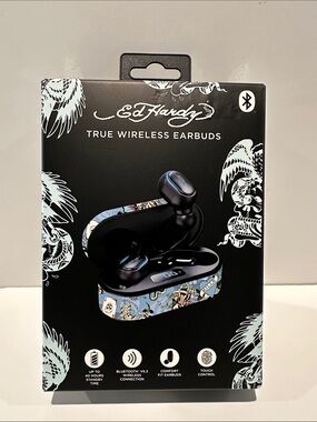 Ed Hardy True Wireless Earbuds with Charging Case and Touch Control.